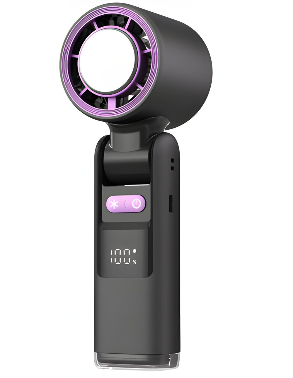 Bladronix Aurora handheld fan in purple with LED ring and digital display