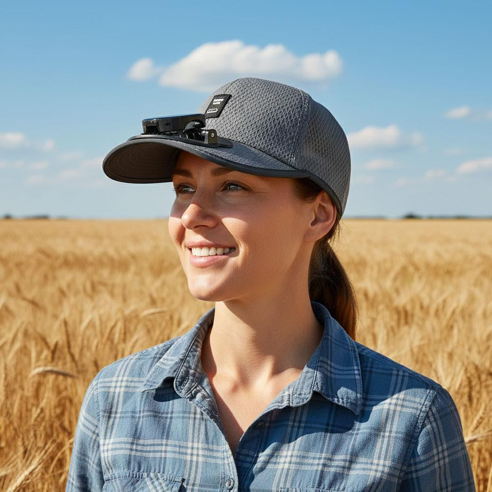 Wearing the Bladronix Solar Fan Cap on a summer walk